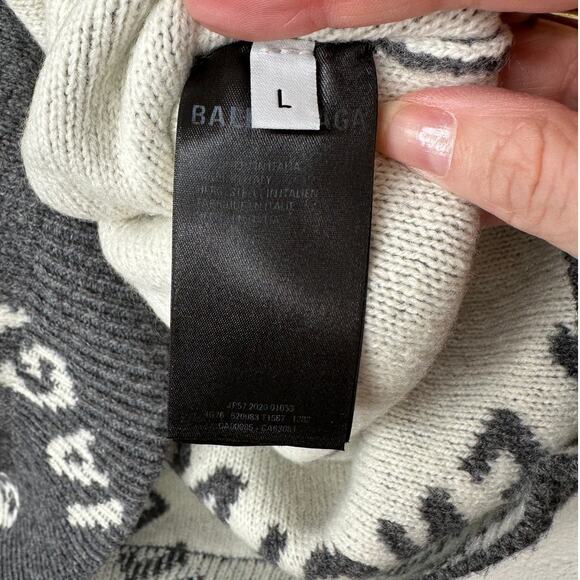Balenciaga Dark Gray Long Sleeve White Logo'd Crew Neck Sweater L - Picture 11 of 15